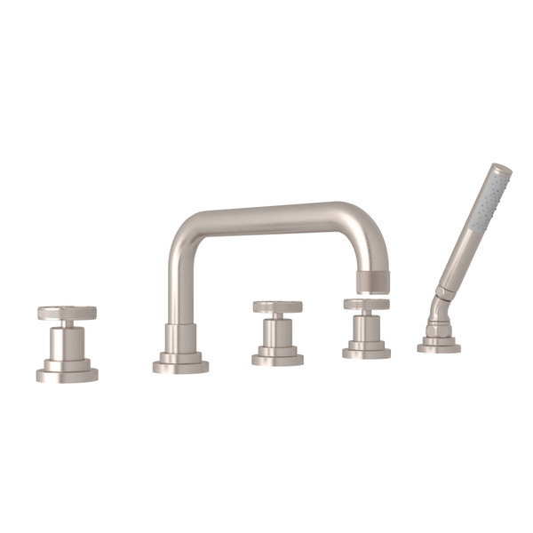 Campo 5-Hole Deck Mount Tub Filler - Satin Nickel with Industrial Metal Wheel Handle | Model Number: A3314IWSTN - Product Knockout
