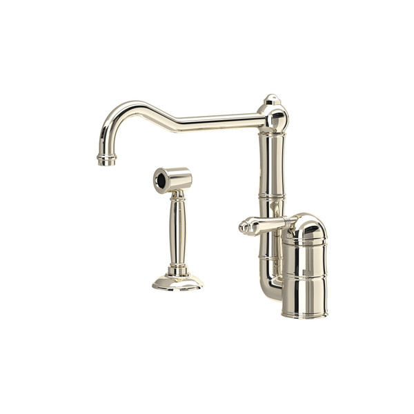 Acqui Single Hole Column Spout Kitchen Faucet with Sidespray - Polished Nickel with Metal Lever Handle | Model Number: A3608LMWSPN-2 - Product Knockout