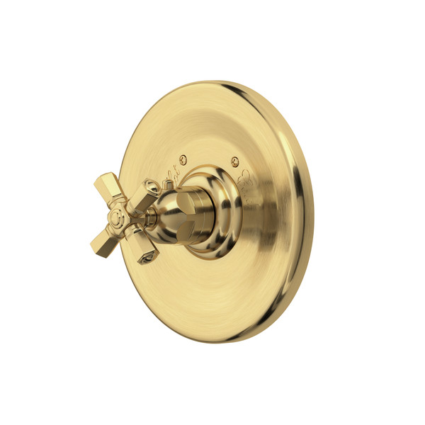 Palladian Thermostatic Trim Plate without Volume Control - Satin Unlacquered Brass with Cross Handle | Model Number: A4814XMSUB - Product Knockout
