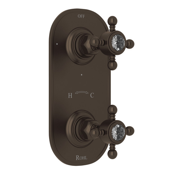 DISCONTINUED-1/2 Inch Thermostatic and Diverter Control Trim - Tuscan Brass with Crystal Cross Handle | Model Number: A4964XCTCB - Product Knockout