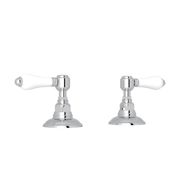 DISCONTINUED-Set of Hot and Cold 3/4 Inch Sidevalves - Polished Chrome with White Porcelain Lever Handle | Model Number: A7422LPAPC - Product Knockout