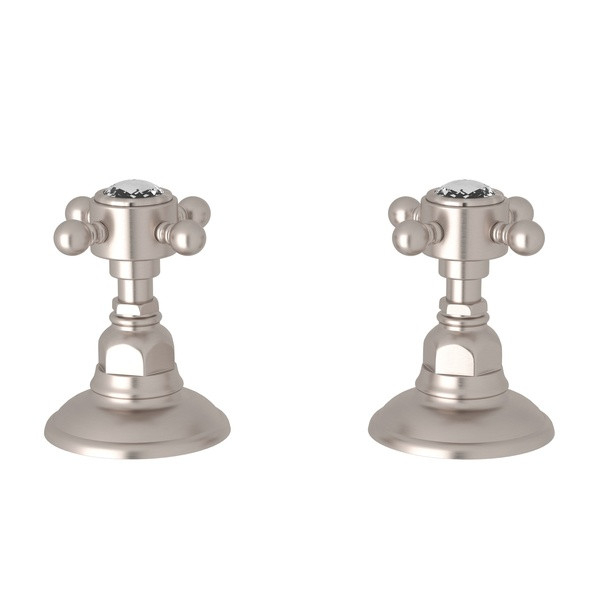 DISCONTINUED-Set of Hot and Cold 3/4 Inch Sidevalves - Satin Nickel with Crystal Cross Handle | Model Number: A7422XCSTN - Product Knockout