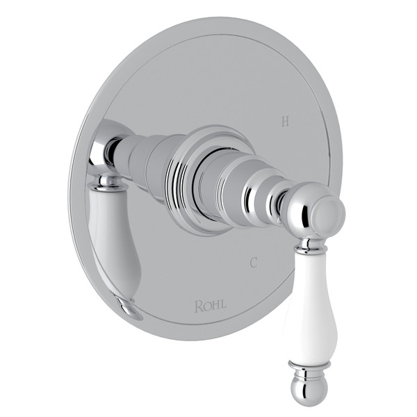 DISCONTINUED-Arcana Pressure Balance Trim without Diverter - Polished Chrome with Ornate White Porcelain Lever Handle | Model Number: AC110OP-APC - Product Knockout