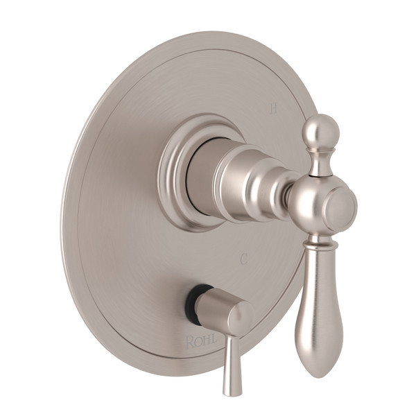 DISCONTINUÉ -Garniture pour valve pression équilibrée avec déviateur Arcana - Nickel satiné avec poignée à levier en métal | Numéro de modèle: AC210NLM-STN - Produit épuisé