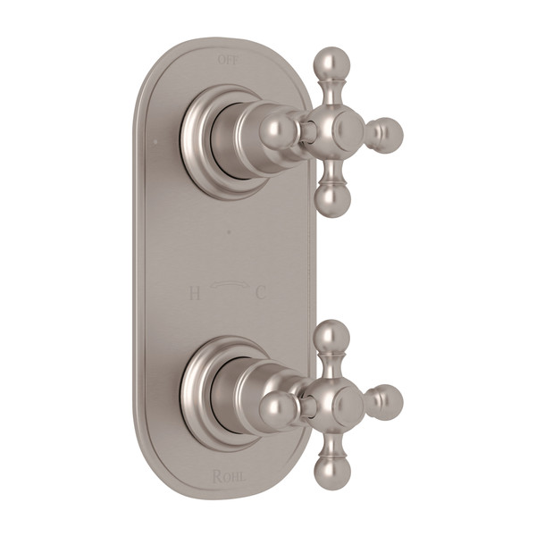 DISCONTINUED-Arcana 1/2 Inch Thermostatic and Diverter Control Trim - Satin Nickel with Cross Handle | Model Number: AC390X-STN/TO - Product Knockout