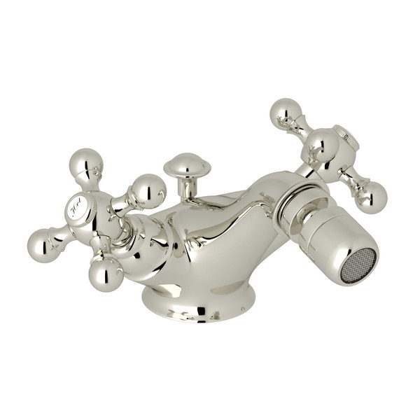 DISCONTINUED-Arcana Single Hole Bidet Faucet - Polished Nickel with Cross Handle | Model Number: AC55X-PN - Product Knockout