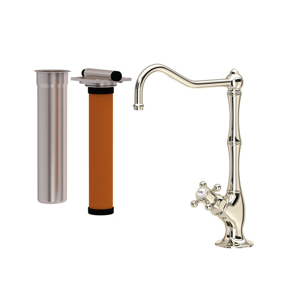 Acqui Column Spout Filter Faucet - Polished Nickel with Cross Handle | Model Number: AKIT1435XMPN-2 - Product Knockout