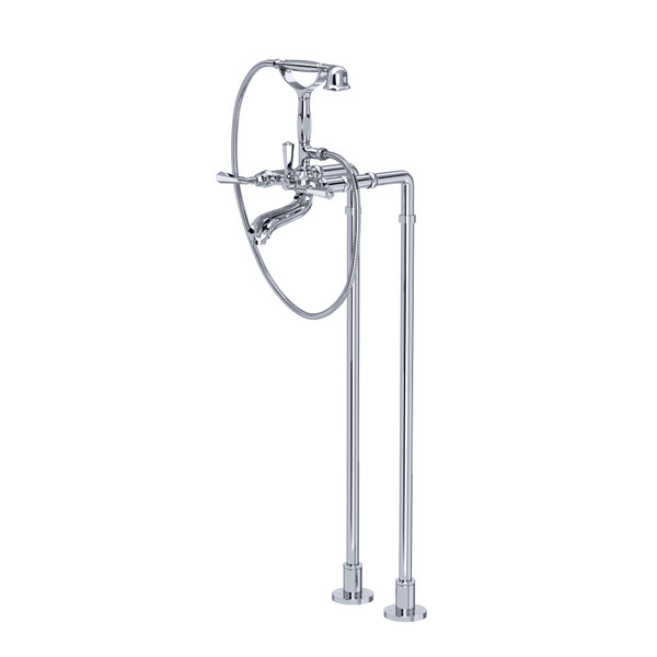 Palladian Exposed Floor Mount Tub Filler with Handshower and Floor Pillar Legs or Supply Unions - Polished Chrome with Metal Lever Handle | Model Number: AKIT1901NLMAPC - Product Knockout