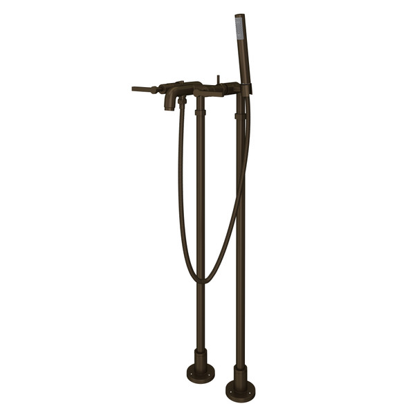 Lombardia Exposed Floor Mount Tub Filler with Handshower and Floor Pillar Legs or Supply Unions - Tuscan Brass with Metal Lever Handle | Model Number: AKIT2202NLMTCB - Product Knockout