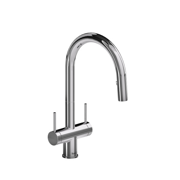 Robinet de cuisine rétractable à deux poignées avec bec en C Azure™ - Chrome | Numéro de modèle: AZ801C