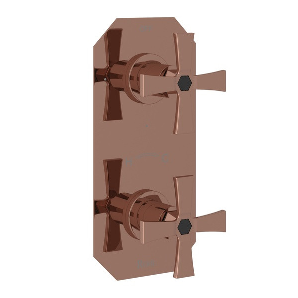 Bellia 1/2 Inch Thermostatic and Diverter Control Trim - Rose Gold with Cross Handle | Model Number: BE390X-RG - Product Knockout
