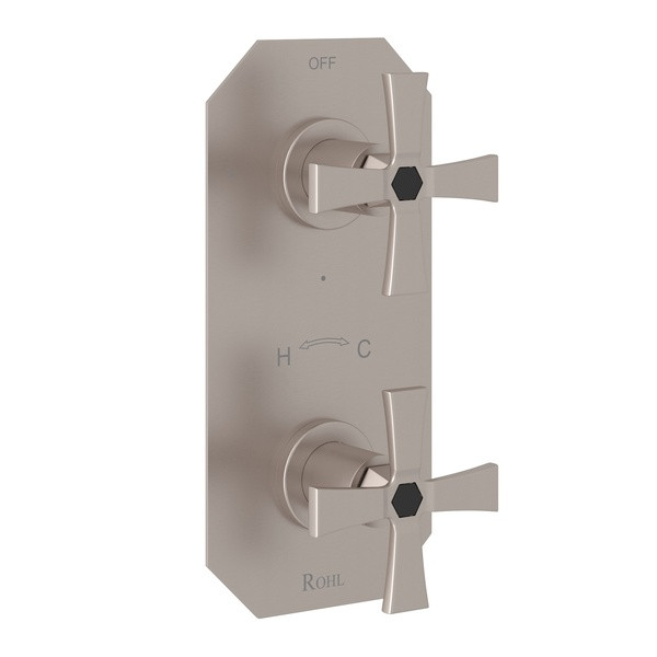 Bellia 1/2 Inch Thermostatic and Diverter Control Trim - Satin Nickel with Cross Handle | Model Number: BE390X-STN - Product Knockout