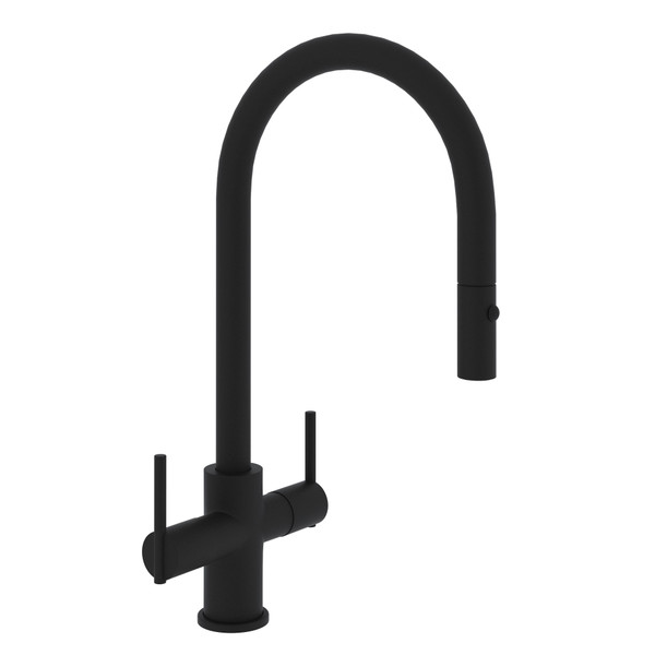 Pirellone 2-Lever Pulldown Kitchen Faucet - Matte Black with Metal Lever Handle | Model Number: CY657L-MB-2 - Product Knockout