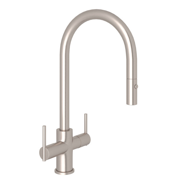 Pirellone 2-Lever Pulldown Kitchen Faucet - Satin Nickel with Metal Lever Handle | Model Number: CY657L-STN-2 - Product Knockout