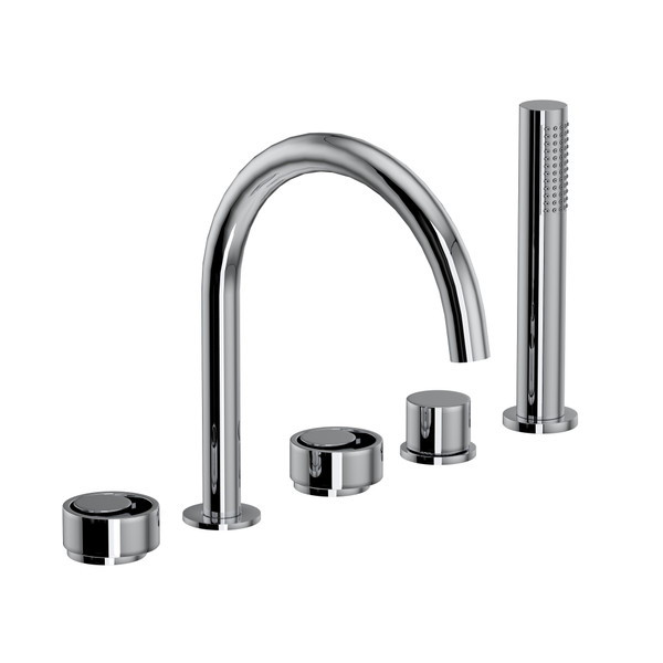 Eclissi 5-Hole Deck Mount Tub Filler - C-Spout - Polished Chrome with Circular Handle | Model Number: EC06D5IWAPC - Product Knockout