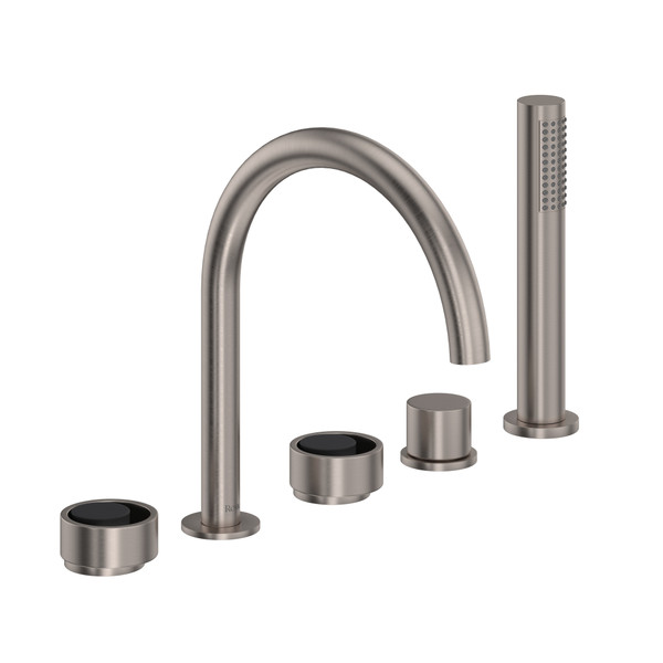 DISCONTINUED Eclissi™ 5-Hole Deck Mount Tub Filler With C-Spout - Satin Nickel/Matte Black | Model Number: EC06D5IWSNB