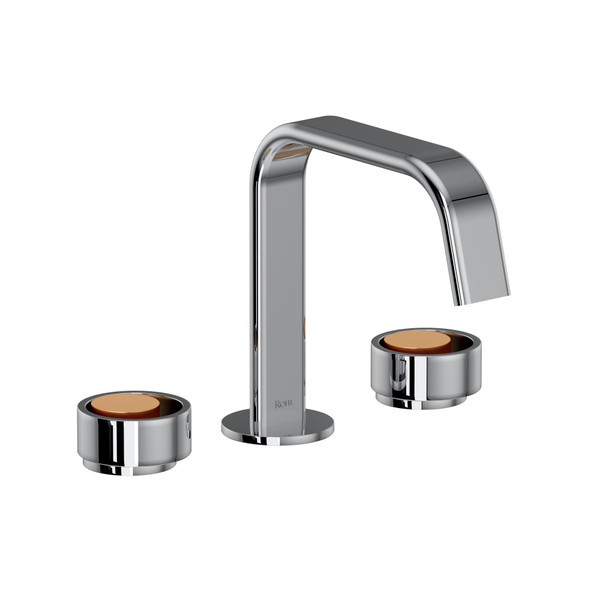 Robinet de salle de bain mural en plusieurs parties avec bec en U Eclissi - Chrome poli avec accent Or satiné et poignée circulaire  | Numéro de modèle: EC09D3IWPCG - Produit épuisé