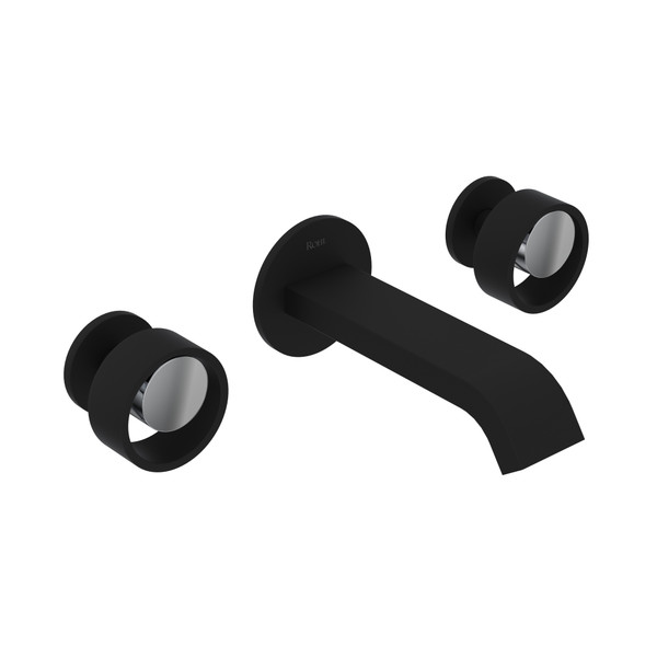 Robinet de salle de bain mural à bec en U en plusieurs parties Eclissi - Noir mat avec accent Chrome poli et poignée circulaire  | Numéro de modèle: EC09W3IWMBC - Produit épuisé
