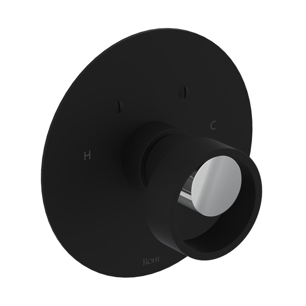 Garniture thermostatique de 3/4" sans contrôle de débit Eclissi - Noir mat avec accent Chrome poli et poignée circulaire  | Numéro de modèle: EC13W1IWMBC - Produit épuisé