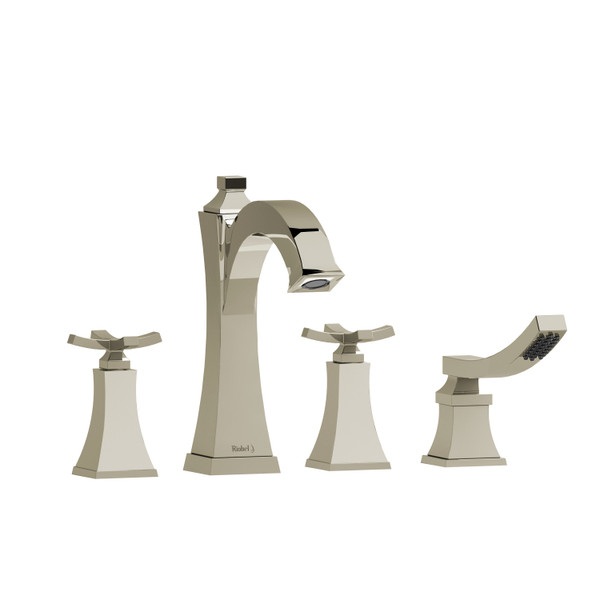 Garniture​​​​​​​ de robinet de bain​​​​​​​ sur comptoir 4 trous Eiffel - Nickel poli avec poignées en croix  | Numéro de modèle: EF12+PN - Produit épuisé
