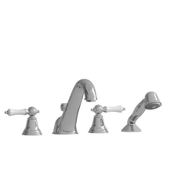 Robinet de bain​​​​​​​ classique avec montage sur le comptoir à l'aide de 4 trous - Chrome et blanc avec poignées à levier  | Numéro de modèle: GN12LCW - Produit épuisé