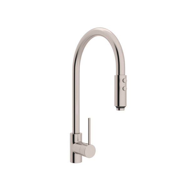 Pirellone Side Lever Pulldown High Spout Kitchen Faucet - Satin Nickel with Metal Lever Handle | Model Number: LS57L-STN-2 - Product Knockout
