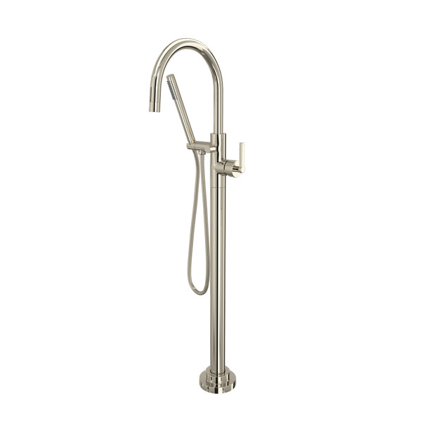 Lombardia Single Leg Floor Mount Tub Filler - Polished Nickel with Metal Lever Handle | Model Number: M2287LMPN/TO - Product Knockout