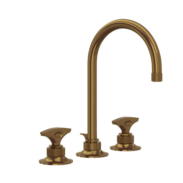 Graceline C-Spout Widespread Bathroom Faucet - French Brass with Metal Dial Handle | Model Number: MB2019DMFB-2 - Product Knockout
