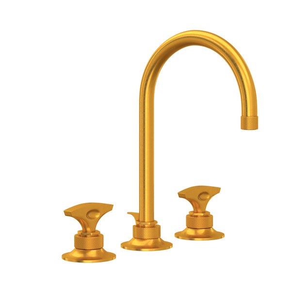 Graceline C-Spout Widespread Bathroom Faucet - Satin Gold with Metal Dial Handle | Model Number: MB2019DMSG-2 - Product Knockout