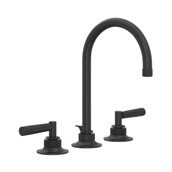 Graceline C-Spout Widespread Bathroom Faucet - Matte Black with Metal Lever Handle | Model Number: MB2019LMMB-2 - Product Knockout