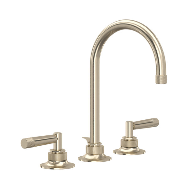 Graceline C-Spout Widespread Bathroom Faucet - Satin Nickel with Metal Lever Handle | Model Number: MB2019LMSTN-2 - Product Knockout