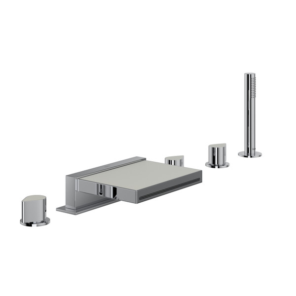 Robinet de bain 5 trous sur comptoir Miscelo - Bec Chrome poli avec insertion Bianco et poignée à levier avec insertion  | Numéro de modèle: MI05D5BLAPC - Produit épuisé