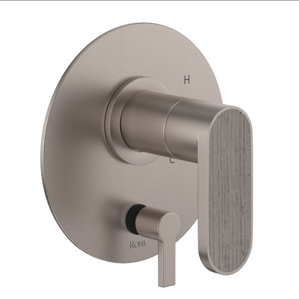 Miscelo Pressure Balance Trim with Diverter - Satin Nickel Spout with Whitewash Barnwood Insert with Lever Handle with Insert | Model Number: MI11W1WBSTN - Product Knockout