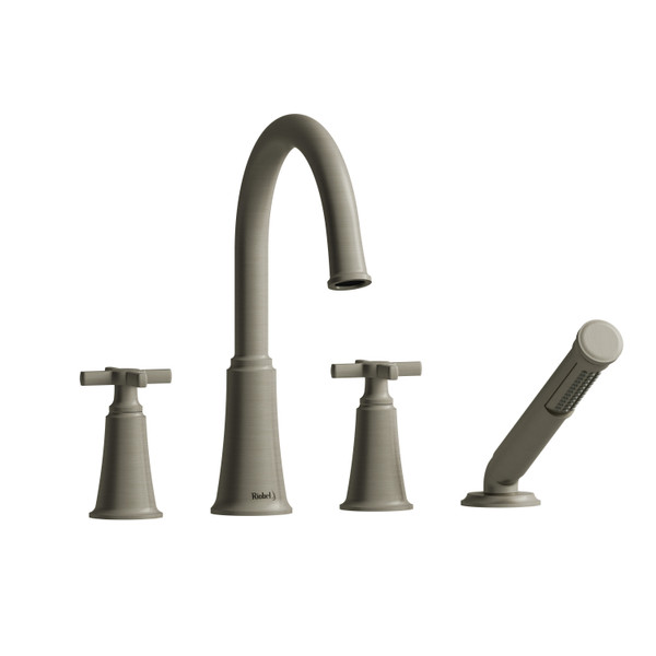 DISCONTINUED Momenti™ 4-Hole Deck Mount Tub Filler With C-Spout - Brushed Nickel | Model Number: MMRD12+BN