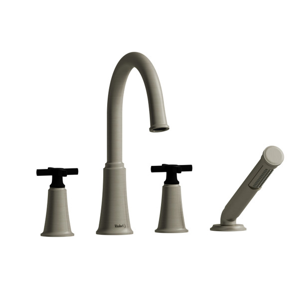 DISCONTINUED Momenti™ 4-Hole Deck Mount Tub Filler With C-Spout - Brushed Nickel/Black | Model Number: MMRD12+BNBK