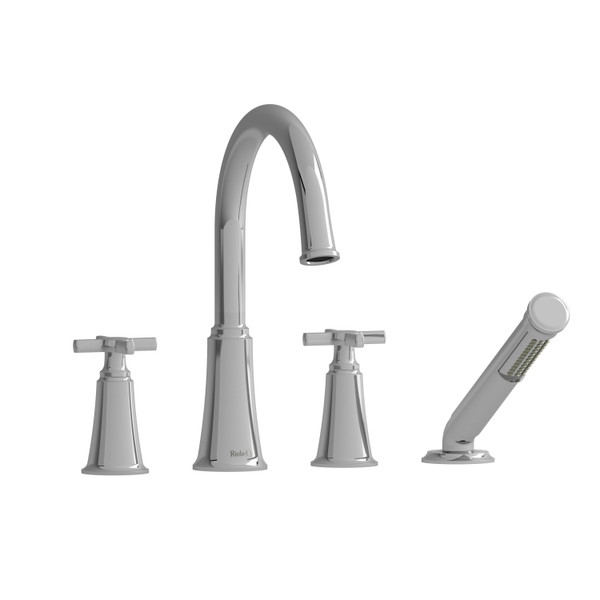 Momenti 4-Hole Deck Mount Tub Filler with C-Spout  - Chrome with Cross Handles | Model Number: MMRD12+C - Product Knockout