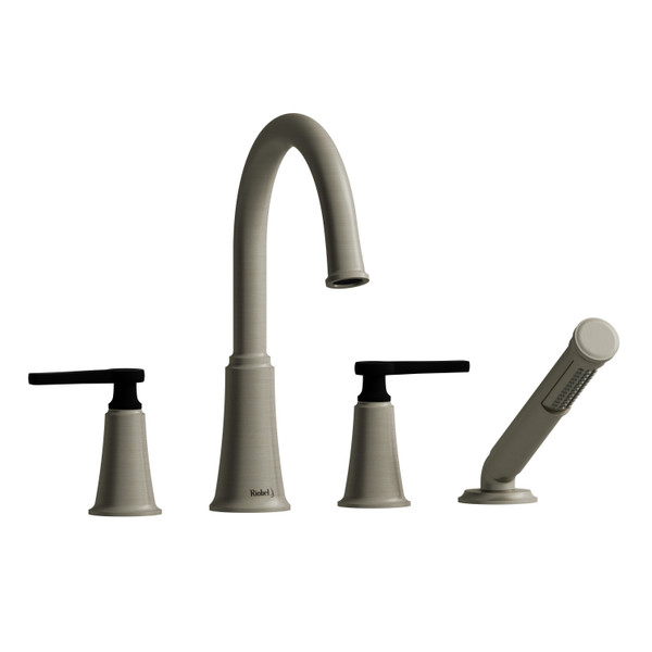 DISCONTINUED Momenti™ 4-Hole Deck Mount Tub Filler With C-Spout - Brushed Nickel/Black | Model Number: MMRD12JBNBK