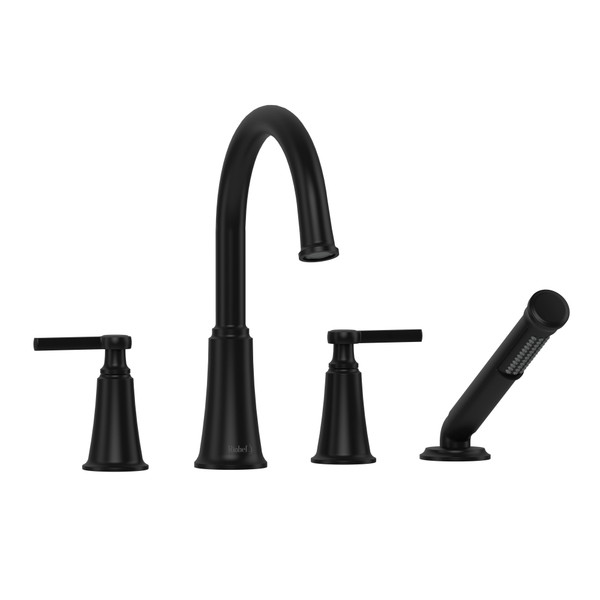 Momenti 4-Hole Deck Mount Tub Filler with C-Spout  - Black with Lever Handles | Model Number: MMRD12LBK - Product Knockout