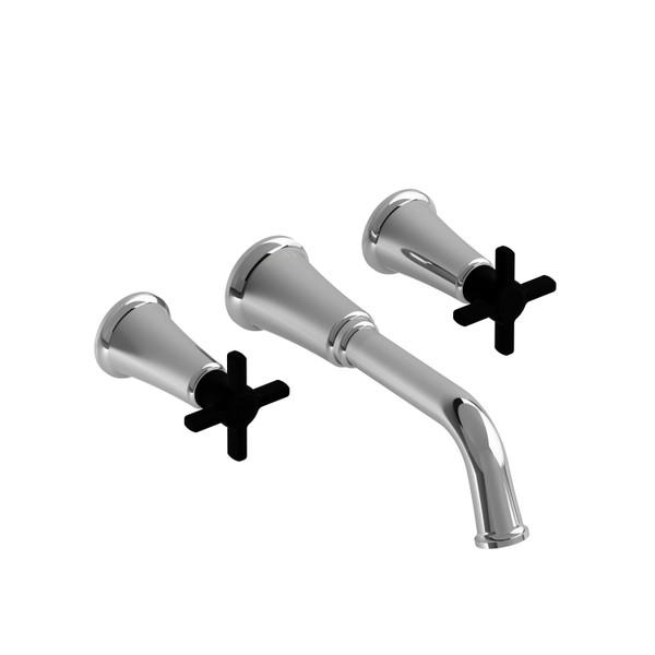 DISCONTINUED-Momenti Wall Mount Lavatory Faucet 1.0 GPM - Chrome and Black with Cross Handles | Model Number: MMSQ03+CBK-10 - Product Knockout