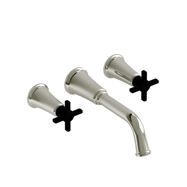 DISCONTINUED-Momenti Wall Mount Lavatory Faucet 1.0 GPM - Polished Nickel and Black with Cross Handles | Model Number: MMSQ03+PNBK-10 - Product Knockout