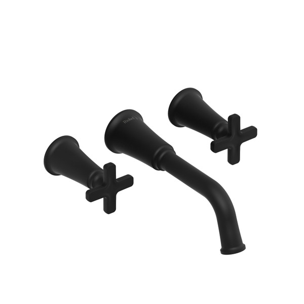 Momenti Wall Mount Bathroom Faucet  - Black with X-Shaped Handles | Model Number: MMSQ03XBK - Product Knockout
