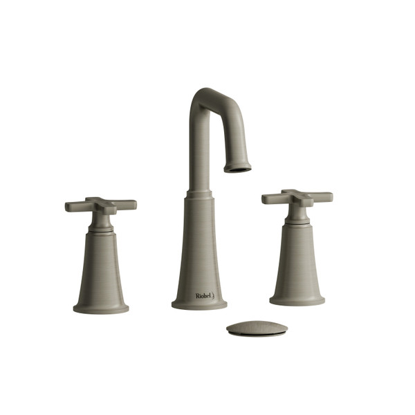 Robinet de salle de bain en plusieurs parties avec bec en U Momenti - Nickel brossé avec poignées en croix  | Numéro de modèle: MMSQ08XBN - Produit épuisé