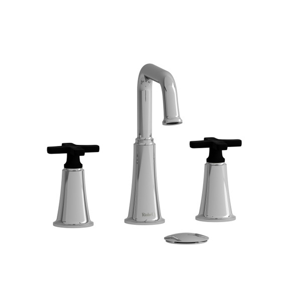 DISCONTINUÉ -Robinet de salle de bain en plusieurs parties avec bec en U Momenti - Chrome et noir avec poignées en croix | Numéro de modèle: MMSQ08XCBK-10 - Produit épuisé