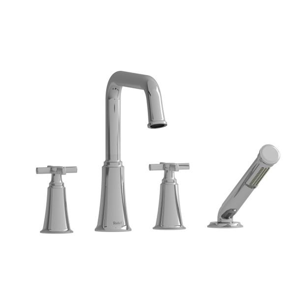  Garniture​​​​​​​ de robinet de bain​​​​​​​ sur comptoir 4 trous   avec bec en U Momenti​​​​​​​ - Chrome avec poignées en croix  | Numéro de modèle: MMSQ12+C - Produit épuisé