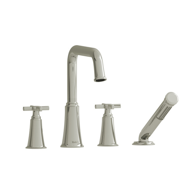  Garniture​​​​​​​ de robinet de bain​​​​​​​ sur comptoir 4 trous   avec bec en U Momenti​​​​​​​ - Nickel poli avec poignées en croix  | Numéro de modèle: MMSQ12+PN - Produit épuisé