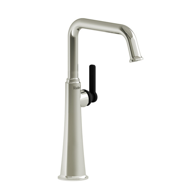DISCONTINUÉ -Robinet de salle de bain long à poignée simple Momenti avec bec en U - Nickel poli et noir avec poignées en J | Numéro de modèle: MMSQL01JPNBK-10 - Produit épuisé