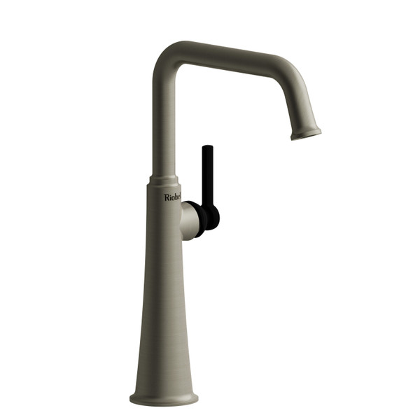 DISCONTINUED-Momenti Single Handle Tall Bathroom Faucet with U-Spout - Brushed Nickel and Black with Lever Handles | Model Number: MMSQL01LBNBK-10 - Product Knockout
