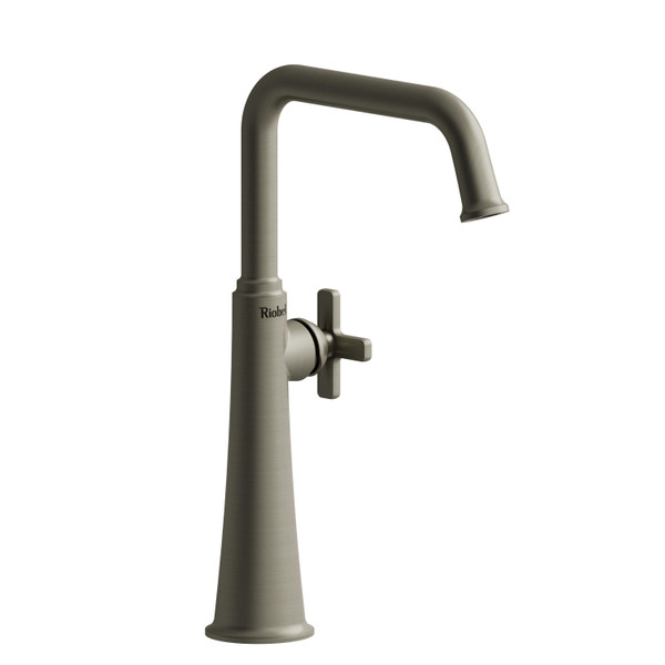 DISCONTINUÉ -Robinet de salle de bain long à poignée simple Momenti avec bec en U - Nickel brossé avec poignées en croix | Numéro de modèle: MMSQL01XBN-10 - Produit épuisé