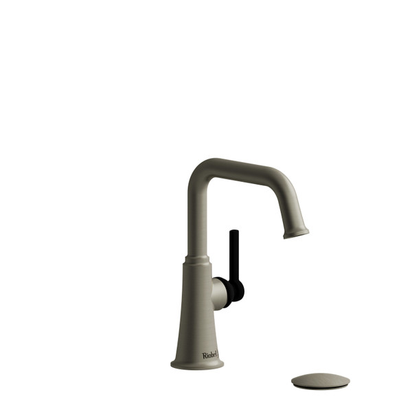 DISCONTINUED-Momenti Single Handle Bathroom Faucet with U-Spout - Brushed Nickel and Black with Lever Handles | Model Number: MMSQS01LBNBK-10 - Product Knockout