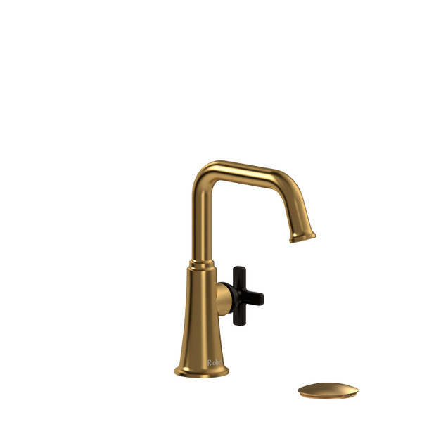 Momenti Single Handle Bathroom Faucet with U-Spout  - Brushed Gold and Black with X-Shaped Handles | Model Number: MMSQS01XBGBK - Product Knockout